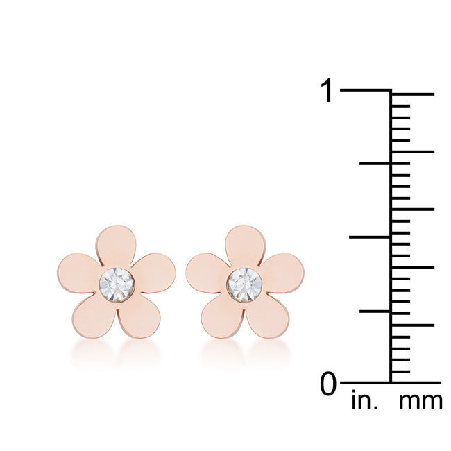 Daisy 0.3ct CZ Rose Gold Stainless Steel Flower Stud Earrings