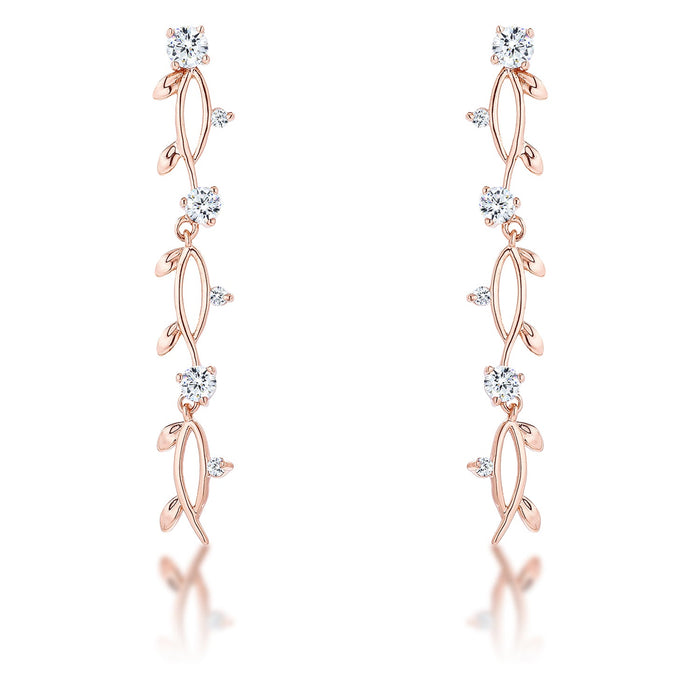 1.1Ct Vine Design Rose Gold Plated Earrings