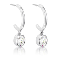 Thumbnail for 7mm Cz Rhodium Plated Drop Hooplet Earrings