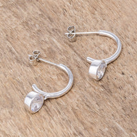 Thumbnail for 7mm Cz Rhodium Plated Drop Hooplet Earrings