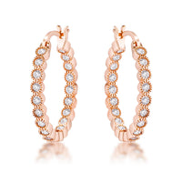 Thumbnail for Rose Gold Plated Dotted Clear CZ Round Bezel Hoop Earrings