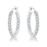 Thumbnail for Rhodium Plated Dotted Clear CZ Round Bezel Hoop Earrings