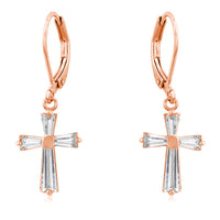 Thumbnail for Rose Gold Plated CZ Cross Drop Earrings