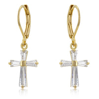 Thumbnail for Cubic Zirconia Goldtone Finish Cross Earrings