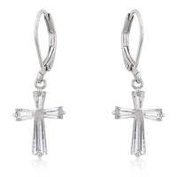 Thumbnail for Cubic Zirconia Rhodium Plated Finish Cross Earrings