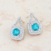 Thumbnail for Christal 2.3ct Aqua CZ Rhodium Classic Drop Earrings
