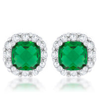 Thumbnail for Liz 2ct Emerald CZ Rhodium Classic Cushion Stud Earrings