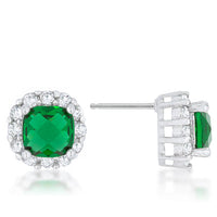 Thumbnail for Liz 2ct Emerald CZ Rhodium Classic Cushion Stud Earrings