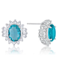 Thumbnail for Chrisalee 3.3ct Aqua CZ Rhodium Classic Stud Earrings