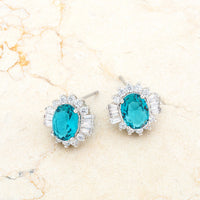 Thumbnail for Chrisalee 3.3ct Aqua CZ Rhodium Classic Stud Earrings