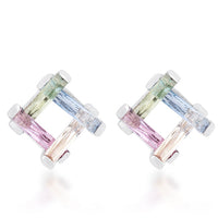 Thumbnail for Myra 10ct Multicolor CZ Rhodium Stud Earrings