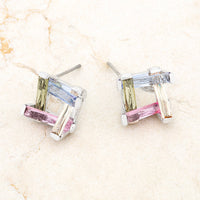 Thumbnail for Myra 10ct Multicolor CZ Rhodium Stud Earrings