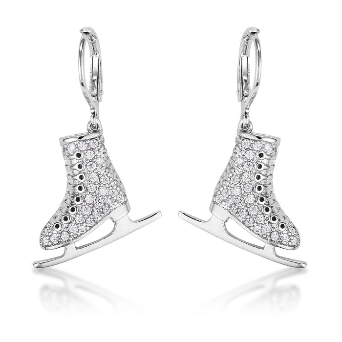 Delicate .85Ct Rhodium Plated Ice Skate Earrings