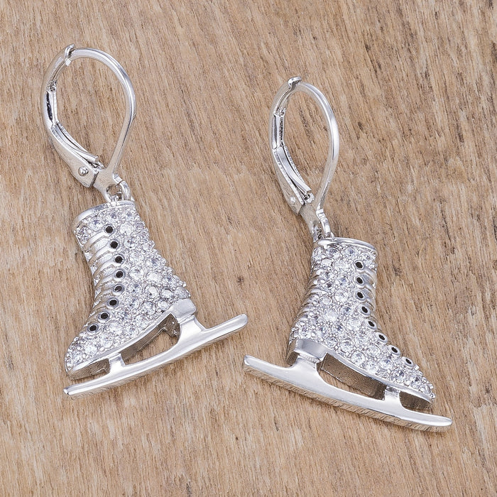 Delicate .85Ct Rhodium Plated Ice Skate Earrings