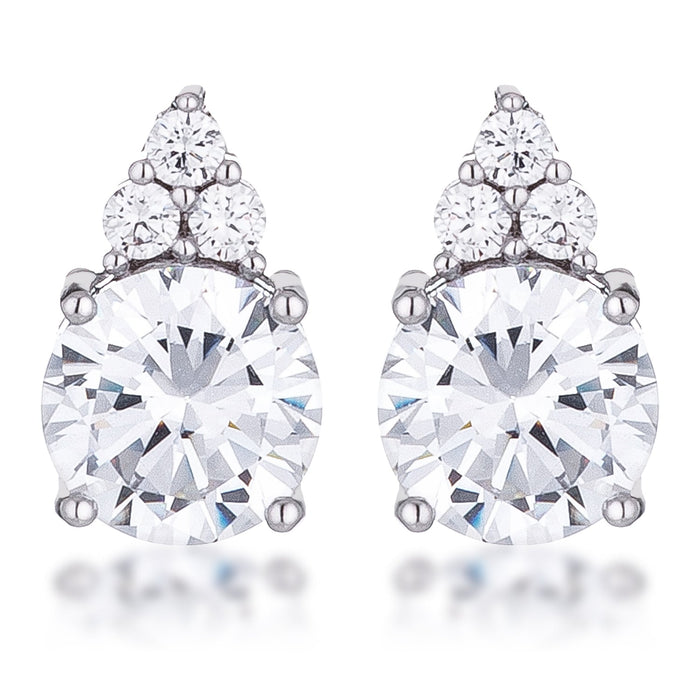 Simple Rhodium Plated 9mm Clear CZ Stud Earring