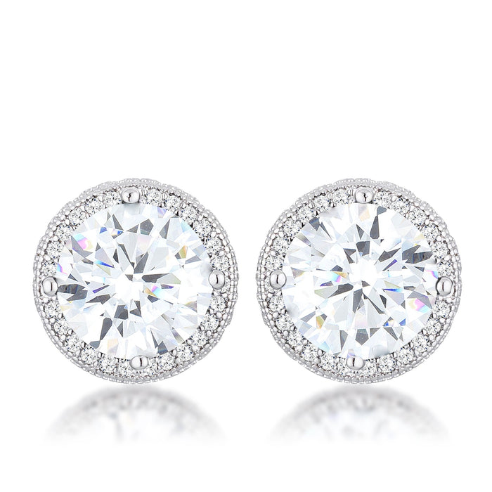 5.84 Ct Rhodium Clear CZ Round Halo Earrings