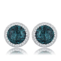 Thumbnail for 5.84 Ct Rhodium Blue Green Clear CZ Halo Earrings