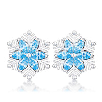 Thumbnail for Rhodium Plated Aqua Blue Marquise Snowflake Earrings