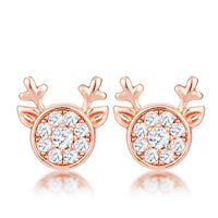 Thumbnail for 18k Rose Gold Plated Clear CZ Reindeer Earrings