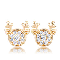 Thumbnail for Gold Plated Clear CZ Reindeer Earrings
