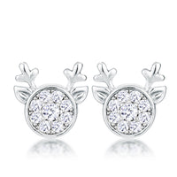 Thumbnail for Rhodium Plated Clear CZ Reindeer Earrings