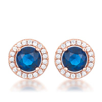 Thumbnail for 2.3Ct Rose Gold Plated Sapphire Blue CZ Halo Earrings