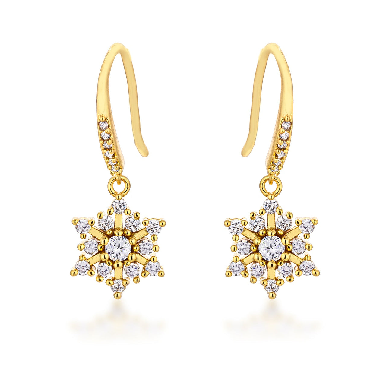 Dainty Gold Plated Snowflake Drop Earrings