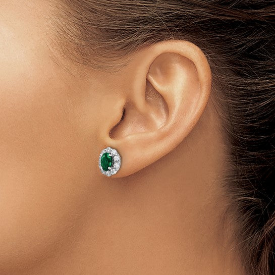 14-karat Created Oval Emerald & Lab Grown Fashion Earrings