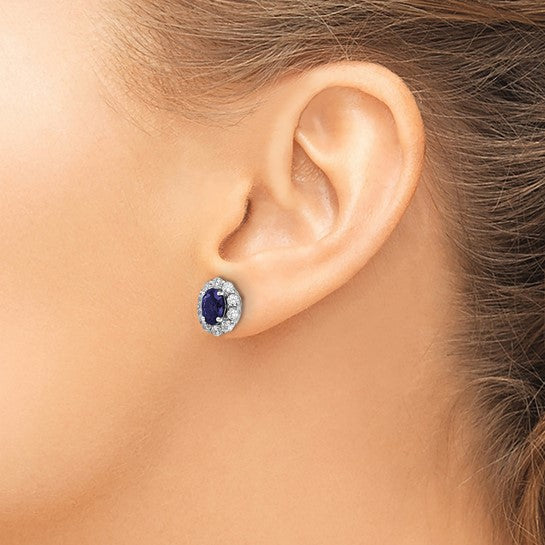 14-karat Created Oval Blue Sapphire & Lab Grown Fashion Earrings