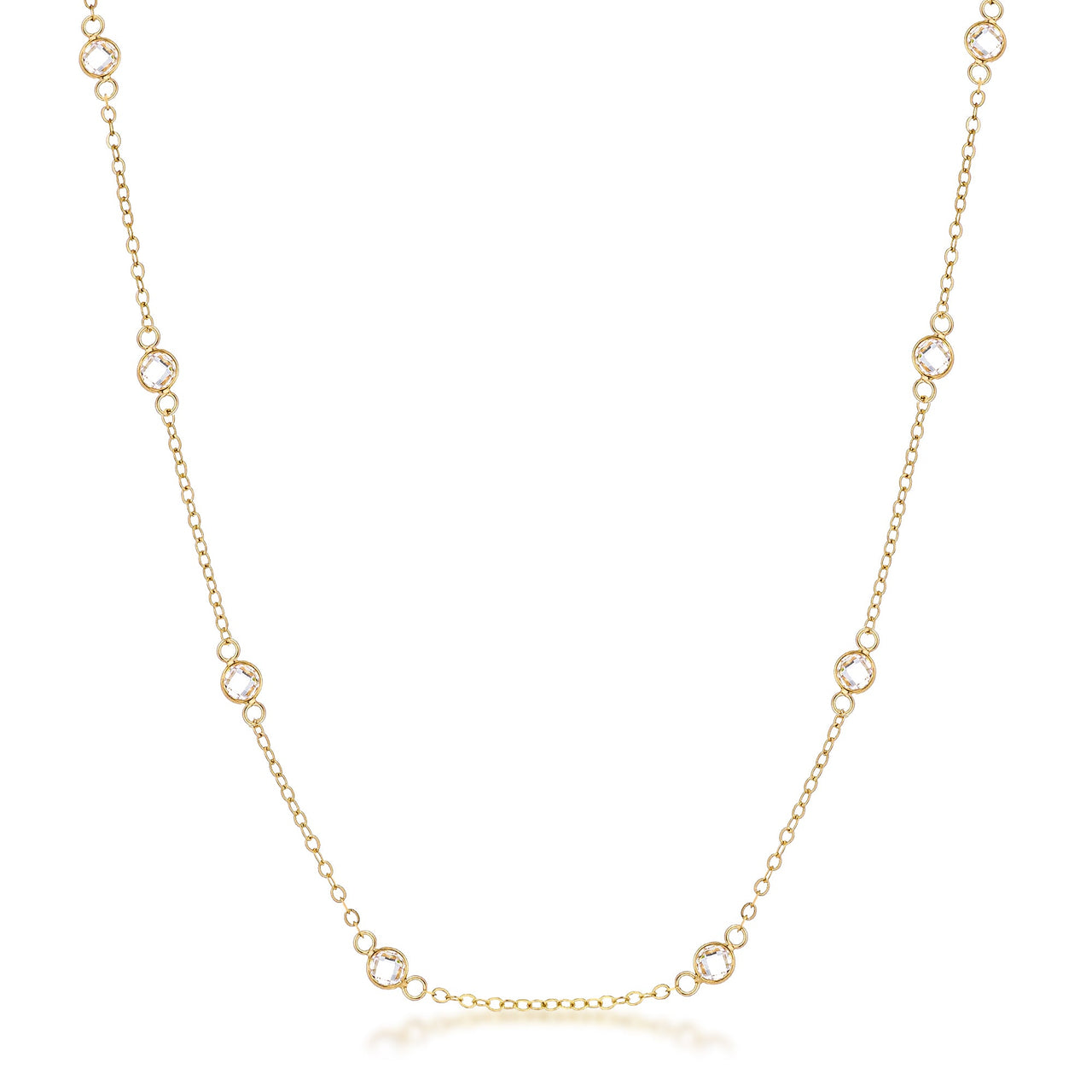 16 Rose Gold Plated Clear CZ Round Bezel Saturn Necklace
