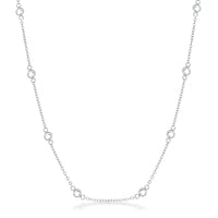 Thumbnail for 16 Rhodium Plated Clear CZ Round Bezel Saturn Necklace