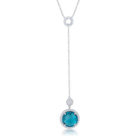 Thumbnail for Lori 10.9ct Aqua CZ Rhodium Classic Drop Lariat Necklace