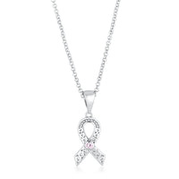 Thumbnail for Rhodium Plated Heart Filigree Breast Cancer Awareness Ribbon Pendant