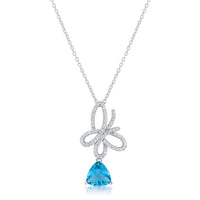 Thumbnail for Claudia 2.3ct Aqua CZ Rhodium Butterfly Drop Necklace