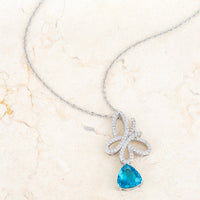 Thumbnail for Claudia 2.3ct Aqua CZ Rhodium Butterfly Drop Necklace
