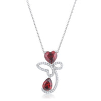 Thumbnail for Clarise 3.2ct Garnet CZ Rhodium Abstract Heart Drop Necklace