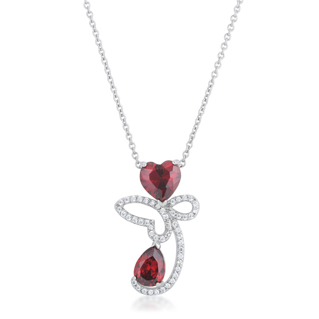 Clarise 3.2ct Garnet CZ Rhodium Abstract Heart Drop Necklace