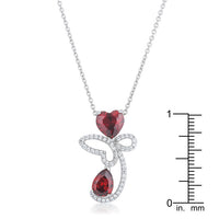Thumbnail for Clarise 3.2ct Garnet CZ Rhodium Abstract Heart Drop Necklace