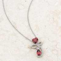 Thumbnail for Clarise 3.2ct Garnet CZ Rhodium Abstract Heart Drop Necklace