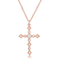 Thumbnail for Dainty Art Deco Rose Gold Plated Clear CZ Cross Pendant