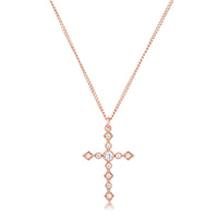 Thumbnail for Dainty Art Deco Rose Gold Plated Clear CZ Cross Pendant