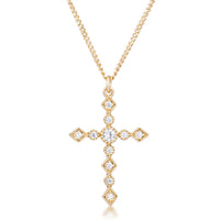 Thumbnail for Dainty Art Deco Gold Plated Clear CZ Cross Pendant