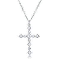 Thumbnail for Dainty Art Deco Rhodium Plated Clear CZ Cross Pendant