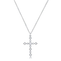 Thumbnail for Dainty Art Deco Rhodium Plated Clear CZ Cross Pendant