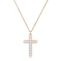 Thumbnail for Micro Beaded Rose Gold Plated Clear CZ Cross Pendant