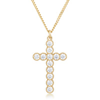 Thumbnail for Micro Beaded 18k Gold Plated Clear CZ Cross Pendant