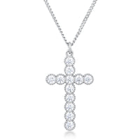 Thumbnail for Micro Beaded Rhodium Plated Clear CZ Cross Pendant