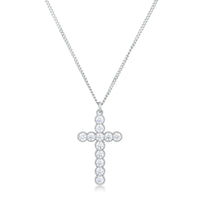 Thumbnail for Micro Beaded Rhodium Plated Clear CZ Cross Pendant