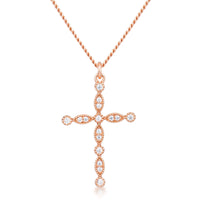 Thumbnail for Delicate Vintage Rose Gold Plated Clear CZ Cross Pendant