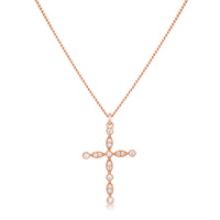 Thumbnail for Delicate Vintage Rose Gold Plated Clear CZ Cross Pendant